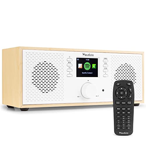 Audizio Rimini Stereo WiFi Internetradio mit Bluetooth und Holzgehäuse – Kristallklarer Sound und zahlreiche Funktionen für EIN verbessertes Hörerlebnis - Weiß