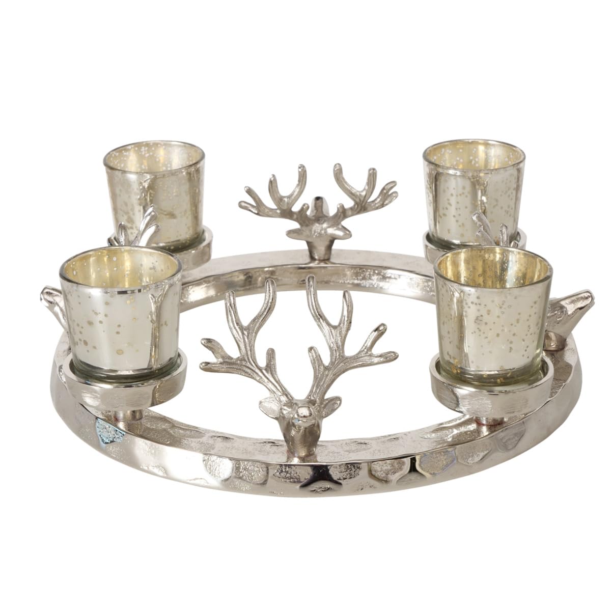 Boltze Kerzenleuchter Hermo (mit 4 Kerzenständern, Durchmesser 28 cm, aus Metall, für Teelichter, geeignet für Wohnzimmer, Kerzenhalter, Leuchter) 2040831, Silber, Normal