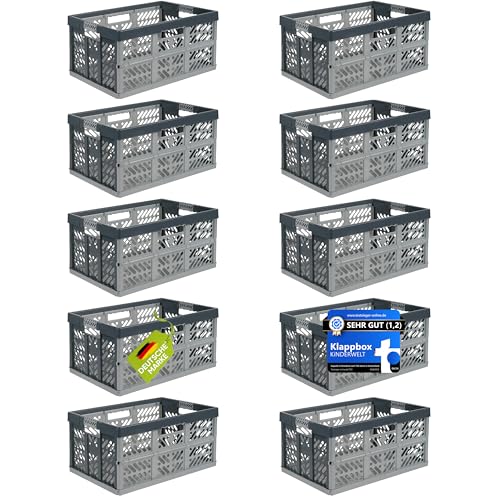 KiNDERWELT 10 x Profi - Klappbox TÜV zert. 45 L bis 50 kg silber/grau Faltbox Box Kiste