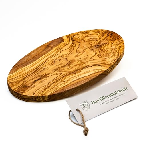 DAS OLIVENHOLZBRETT® / Brotzeitbreit Olivenholz oval/Frühstücksbrett aus Holz oval/Schneidebrett aus Olivenholz/Vesperbrett aus Olivenholz / 25 cm