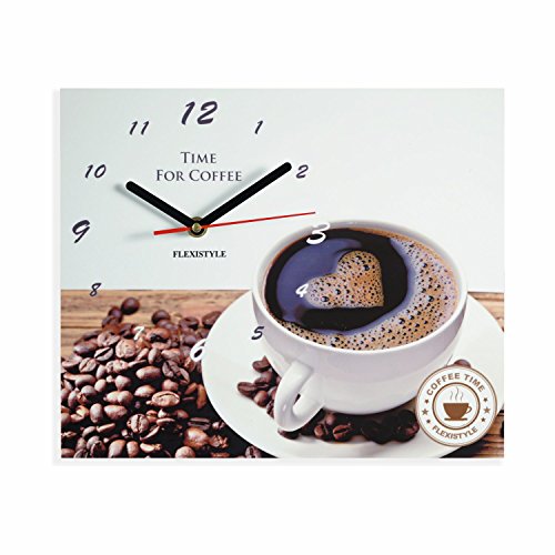 FLEXISTYLE Moderne Küche Wanduhr Kaffee Liebe, rechteckig, wanduhr deko, 25 x 30 cm