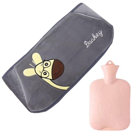 Heißwasserbeutel mit Hüfttasche Cartoon Wärmflasche Abdeckung Warme Plüsch Tasche Heißer-wasser Tasche Abdeckungen Taille Gürtel 1000 ml Wasser Flasche Universal Warme tasche Abdeckung (Color : Grey