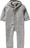 Engel-Natur Baby Overall mit Kapuze aus Bio Schurwoll-Fleece, Hellgrau Melange, Gr. 50/56