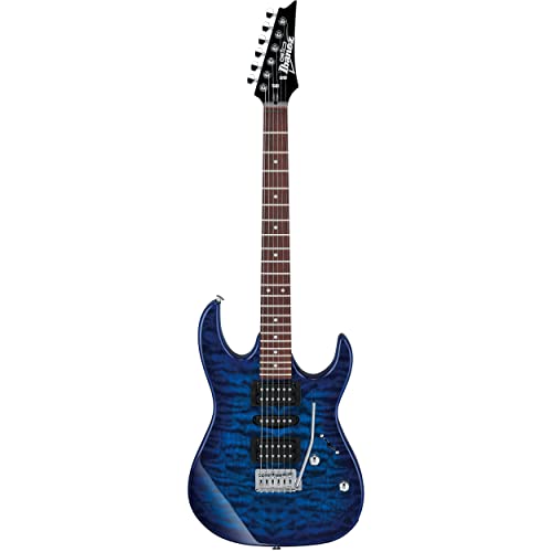 Ibanez GRX70QALTBB GRX 6-saitige E-Gitarre links, transparent Blue Burst Full