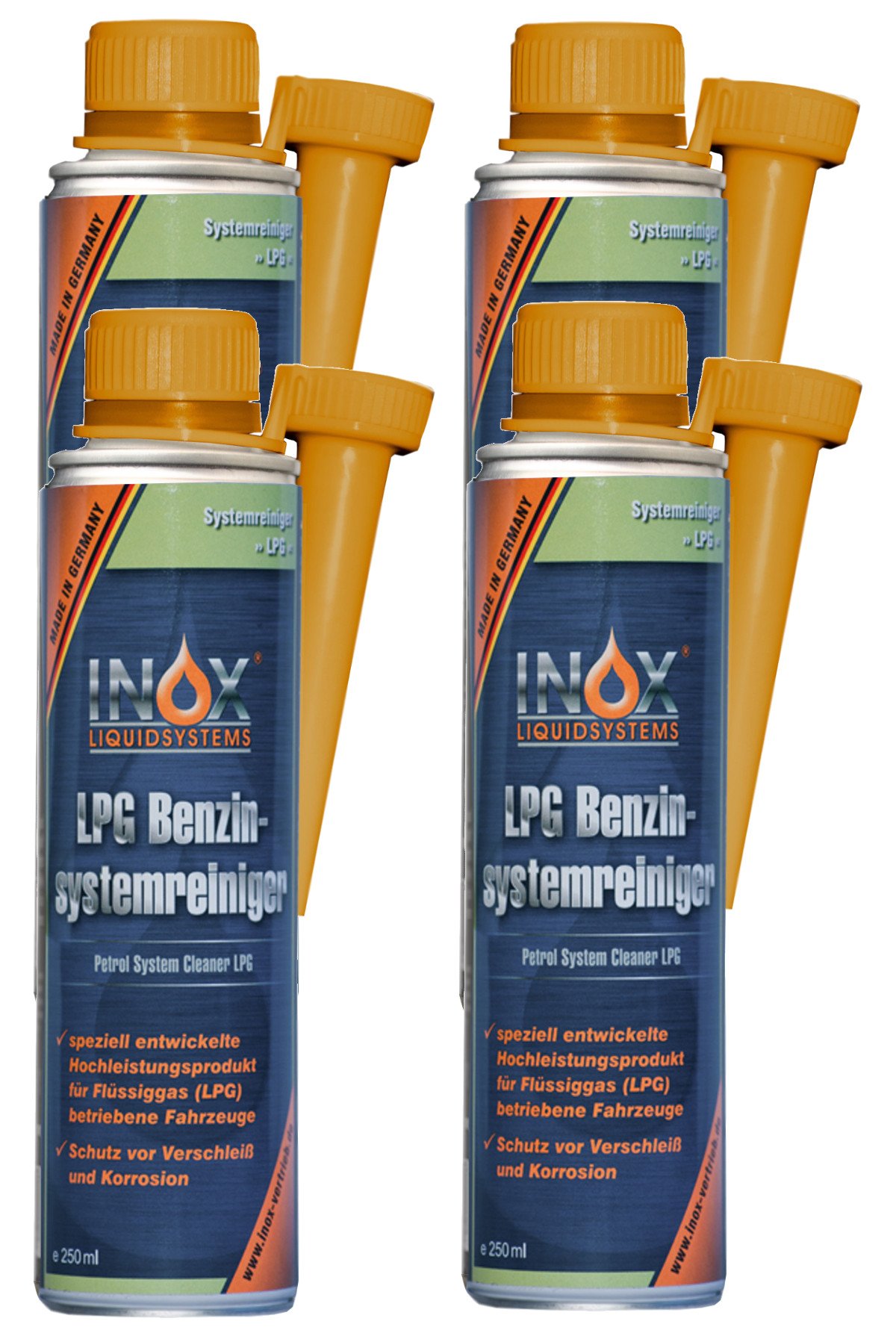 INOX® LPG Benzinsystemreiniger Additiv, 4 x 250ml - Systemreiniger für Autos mit Gasanlage