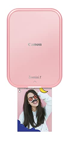 Canon Zoemini 2 Printing Kit Fotodrucker + Zink Fotopapier 20 STK + ZP-2030 Papier (20 Blatt) + 10 Circle Sticker (für Smartphone, USB C, Bluetooth, mobiles Drucken) Rosegold