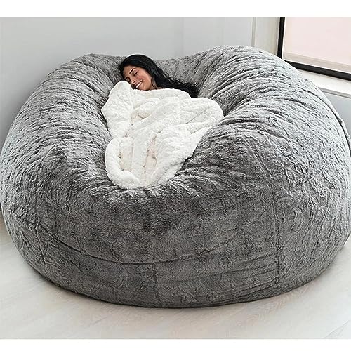 Sitzsack Stuhl Abdeckung (nur Abdeckung, Keine Füllung), Round Soft and Fluffy Faux Fur Bean Bag Lazy Sofa Bed Cover für Gaming-Stühle und Gartenstühle Giant Fur Bean Bag 130 * 65cm/5ft