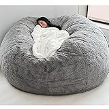 Sitzsack Stuhl Abdeckung (nur Abdeckung, Keine Füllung), Round Soft and Fluffy Faux Fur Bean Bag Lazy Sofa Bed Cover für Gaming-Stühle und Gartenstühle Giant Fur Bean Bag 130 * 65cm/5ft