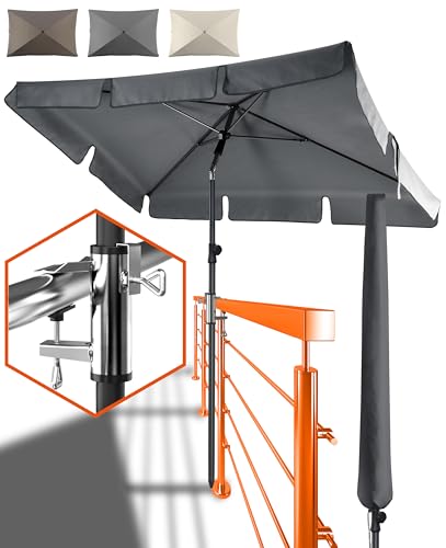 4smile Sonnenschirm Balkon + Sonnenschirmhalter Balkongeländer + Sonnenschirm Schutzhülle - SET Sonnenschutz Balkon mit UV50+ Sonnenschirm rechteckig 200x125cm SunnyShade, Anthrazit