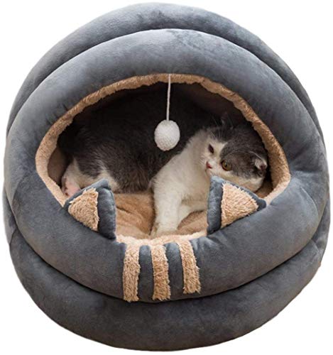 zaizai Winterwarmes Katzenbett für Hauskatzen, wasserdichtes Katzenhaus-Haustierzelt mit Ballspielzeug, halbgeschlossene Katzenbetten, waschbar für kleine Hunde, Welpen, Kätzchen, Kaninchen,