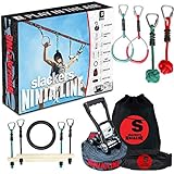 Slackers USA Ninja Line Starter Set 2021, 11 Meter Hangelparcour, tolles 11-teiliges Komplettset, auch als Slackline nutzbar, mit 7 Hindernissen, trainiere wie ein Ninja, 980024