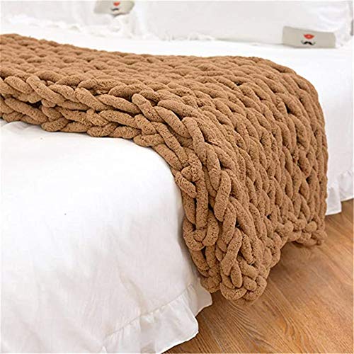 Nicole Knupfer Decke Grob Gestrickte Kuscheldecke Grobstrick Wolldecke Tagesdecke Strickdecke Überwurf Zuhause Dekor Geschenk (Kaffee,100 * 120cm)