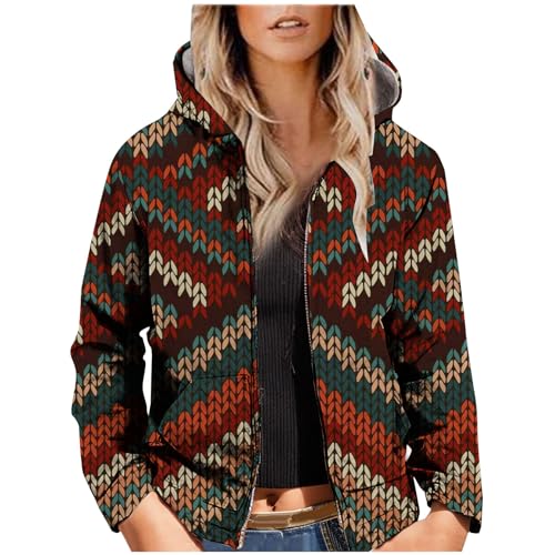 RKaixuni 2023 Winter Mantel für Frauen Vintage Western Aztec Fleece Sherpa Jacke Verdicken Zip Up Hoodies Taschen Mode Kleidung, B8#Mehrfarbig, 42