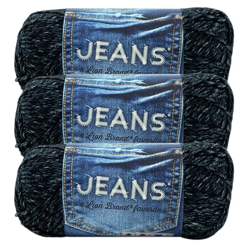 Lion Brand Yarn Jeans-Garn, weiches Garn zum Stricken und Häkeln, Garn zum Basteln, 3er-Pack, Ofenrohr