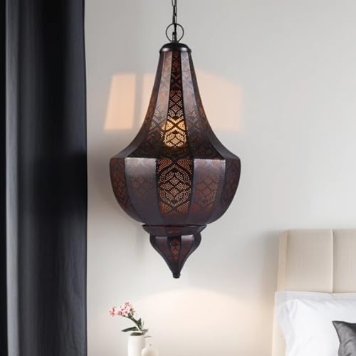 Orientalische Lampe Pendelleuchte Schwarz Kanita 50cm E27 Lampenfassung | Marokkanische Design Hängeleuchte Leuchte aus Marokko | Orient Lampen für Wohnzimmer Küche oder Hängend über den Esstisch