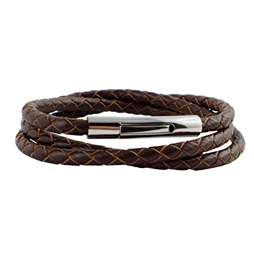 König Design Lederkette Lederband Leder-Armband 8 mm Herren Halskette Braun 95 cm lang mit Hebeldruck-Verschluss Silber geflochten