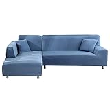 Jian YA NA Sofabezug, dehnbar, Polyester, Polyester, Stretch, Slipcovers + 2 Kissenbezüge für Sofa, L graublau