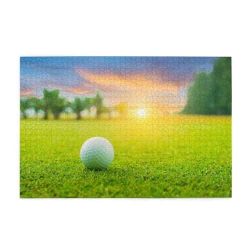 Grüner Golfball-Sonnenuntergang Bedruckt, Puzzles 1000 Teile Holzpuzzle Spielzeug Familienspiel Wanddekoration