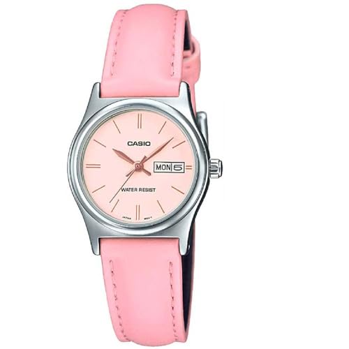 Casio LTP-V006L-4B Women's Pink Leather Band Pink Dial Day Date Analog Dress Watch