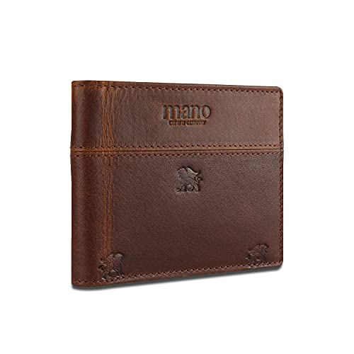 Mano Don Leon Geldbörse ohne Münzfach Herren Leder - Portemonnaie Herren Querformat Braun - Geldbeutel Portmonee Wallet Brieftasche Männer Portmonaise