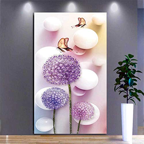 Nicole Knupfer DIY 5D Diamond Painting, Malen nach Zahlen Diamant, lila Löwenzahn, Schmetterlin DIY Diamant Gemälde Bilder Wall Decoration (65X115cm)