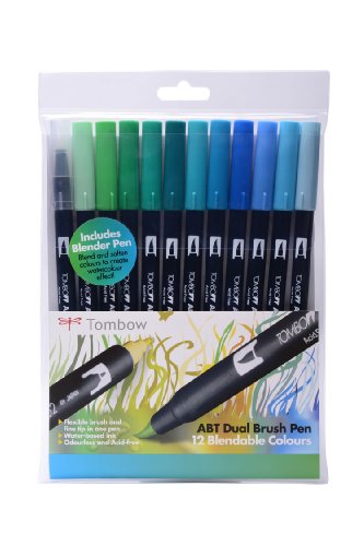 Tombow ABT Dual Pinselstifte, mit Mischstift, Meeresfarben, 12 Stück