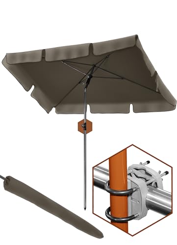 4smile Sonnenschirm Balkon SunnyShade Plus, Sonnnenschutz Balkon SET 3-in-1, Taupe - UV50+ Sonnenschirm rechteckig 200 x 125 cm + Sonnenschirmhalter Balkongeländer + Sonnenschirm Schutzhülle