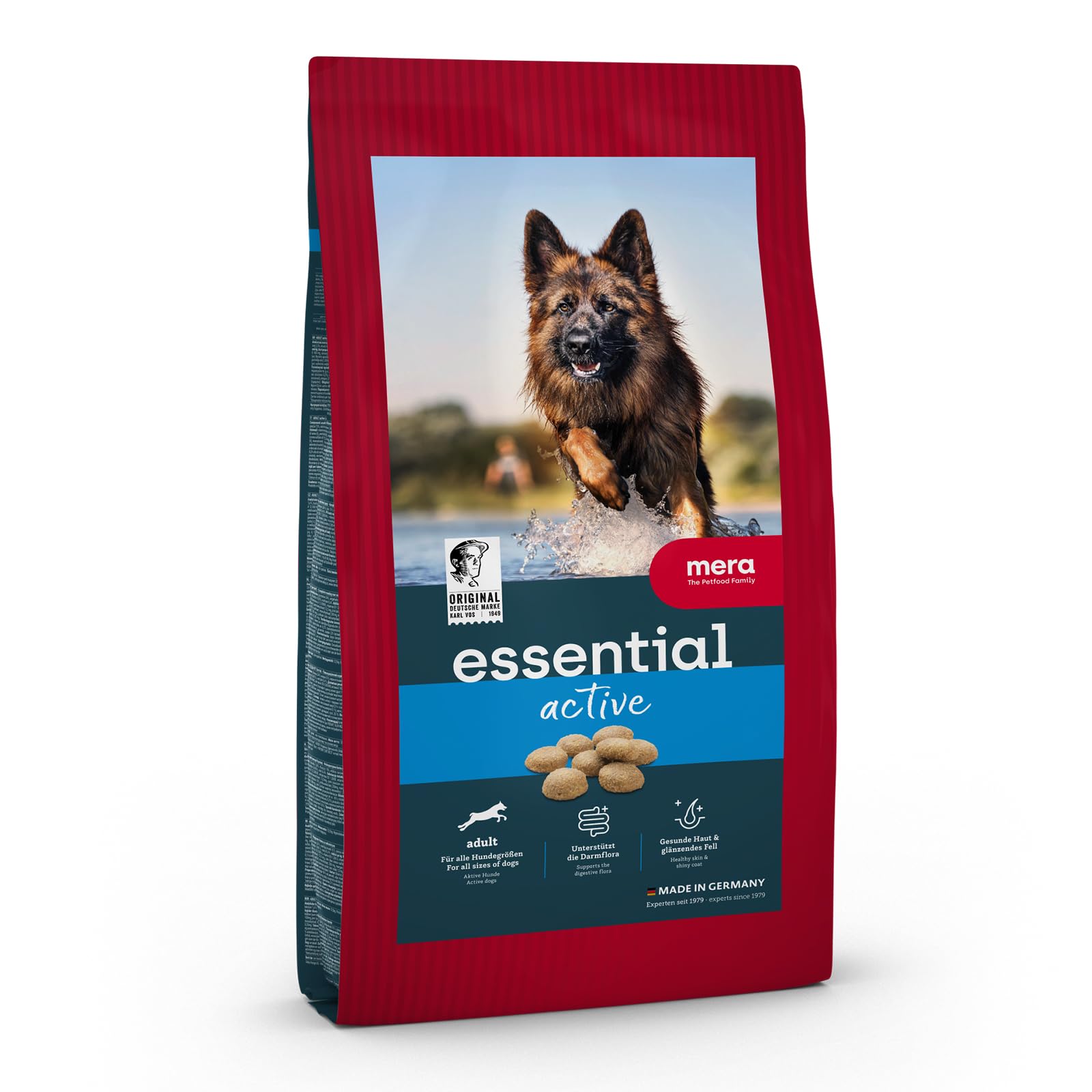 MERA Essential Active Trockenfutter für ausgewachsene aktive Hunde, mit Omega-3 und Omega-6 für Haut und Fell, 4x2kg