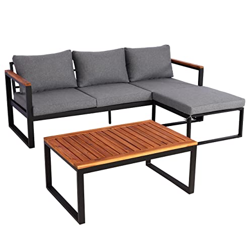 Mendler Garten-Garnitur HWC-L26b, Gartenlounge Sitzgruppe Lounge-Set Sofa, Aluminium Akazie Holz FSC-Zertifiziert - dunkelgrau
