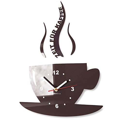 TASSE Zeit für Kaffee Moderne Küche Wanduhr, 3d römisch, wanduhr deko (Dunkelbraun (wenge))