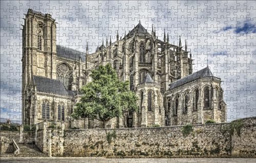 GUOHLOZ Puzzle 1000 Teile, Puzzle für Erwachsene, Impossible Puzzle, Puzzle farbenfrohes Legespiel, 1000 Puzzle Home Dekoration Puzzle. Frankreich, Kathedrale, Le Mans, 75x50cm