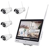 Inkovideo INKO-AL3003-4 - WLAN Überwachungsset mit integriertem 30,48 cm (12“ Zoll) Monitor und 4X 3 MP Überwachungskameras