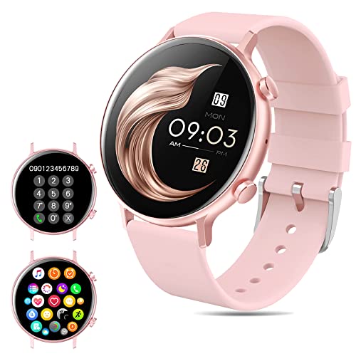 Smart Watch Herren Damen Aktivitäts-Fitness-Armbanduhr mit Blutdruck, Herzfrequenz, Schrittzähler, Schlafüberwachung, IP67, wasserdichte Smartwatch für Android iOS (Rosa)