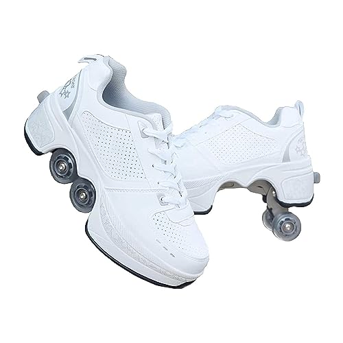 Rollschuhe Skateboard, 2 in 1 Multifunktionale Schuhe, Einklappbar Schuhe mit Rollen, Automatisch Einziehbare Skate Schuhe für Männer Frauen