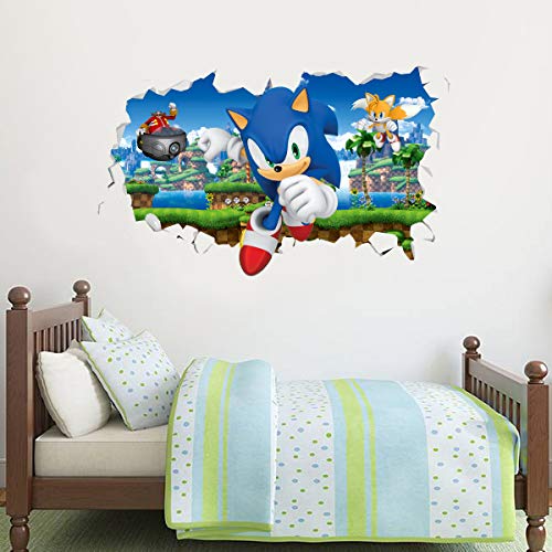 Beautiful Game Wandtattoo Sonic The Hedgehog, Doctor Eggman Chasing Sonic and Tails Smashed Wall Sticker (60 x 35 cm)