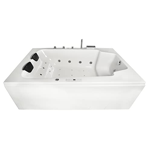 Basera® Indoor Whirlpool Badewanne XXL Milos für 2 Personen mit 28 Massagedüsen, Wasserfall, LED-Ambiente, Touchpanel, Bluetooth und Radio