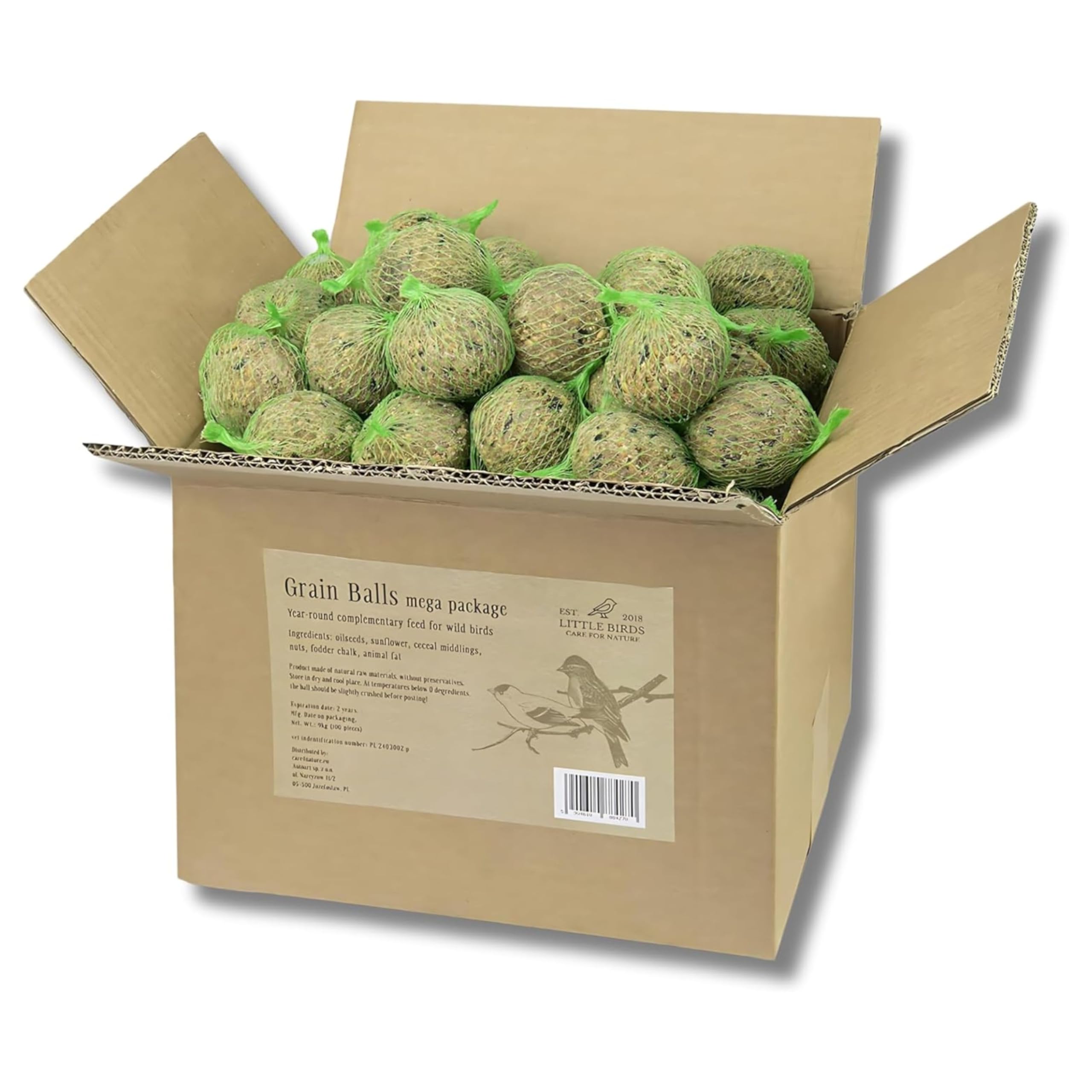 Meisenknödel mit Netz 100 Stück 9 kg - Rindertalg ohne Konservierungsstoffe - Ganzjährige Knödel für die Vögel - Wertvoll Wildvogelfutter - 100% Naturbelassen