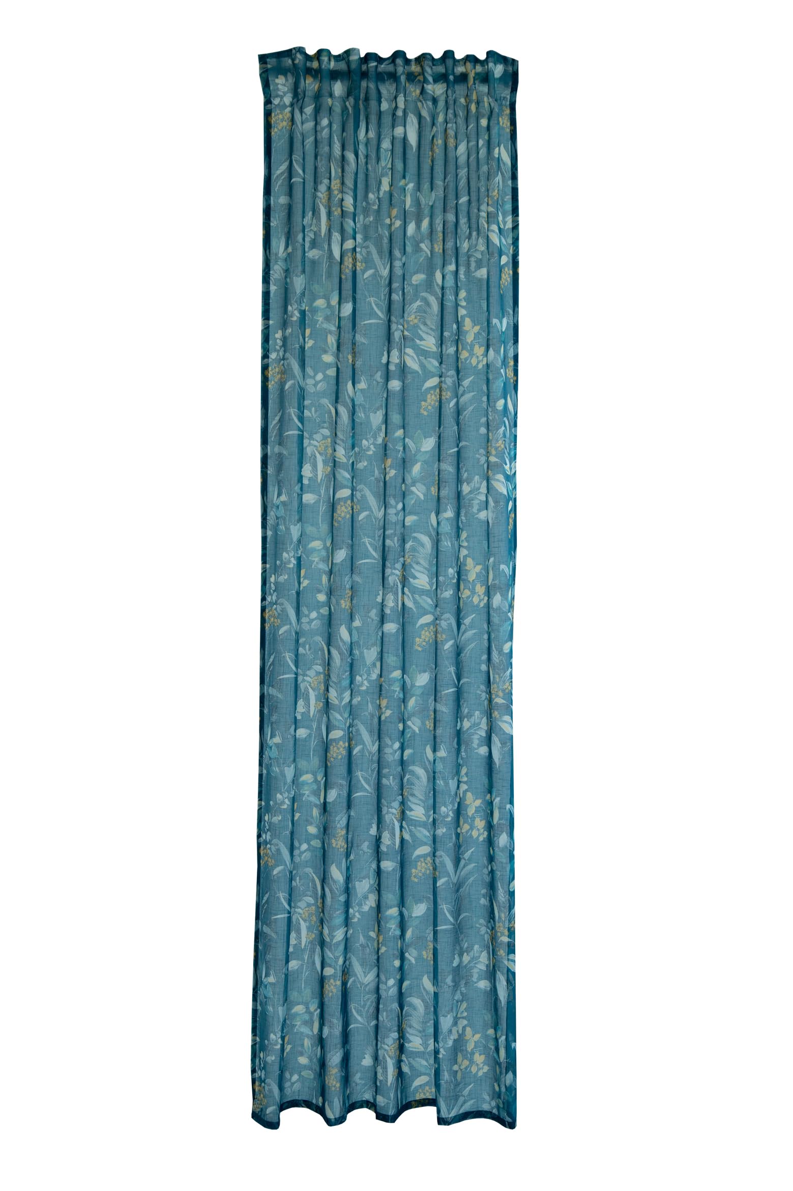 Homing Gardine floral | Blätter Blüten Petrol blau| transparente Wohnzimmergardine | Vorhang(1Stück) 245 x 140 cm(HxB)