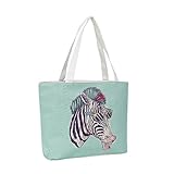 Strandtasche 46 x 32 x 10 cm Motiv Funky Zebra mintfarben-Jute Shopper Schultertasche Vintage Stil