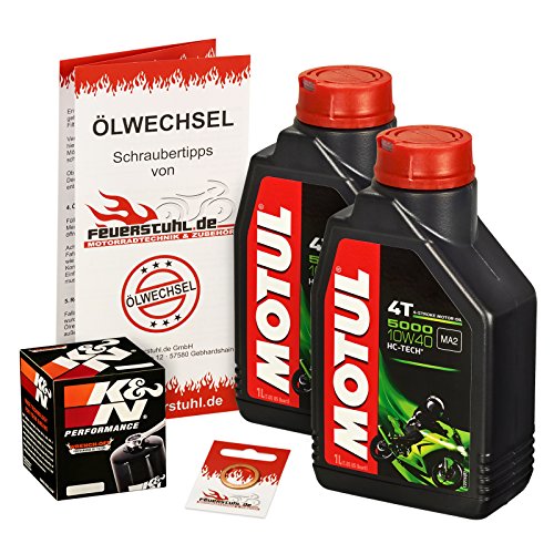 Motul 10W-40 Öl + K&N Ölfilter für Kawasaki ER6f / ER6n, 05-15, EX650A EX650C - Ölwechselset inkl. Motoröl, Filter, Dichtring