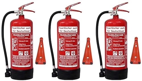 3X 6 L Schaum Feuerlöscher Brandklasse AB DIN EN 3 + GS, Manometer, Wandhalter, Messingarmatur Sicherheitsventil, Standfuß, Schaumlöscher (Ohne Prüfnachweis u. Jahresmarke)