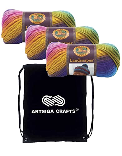 Lion Brand Knitting Yarn Landscapes Boardwalk 3 Knäuel Factory Pack (gleiche Farbstofflose) 545-201 Bundle mit 1 Artsiga Crafts Projekt Tasche