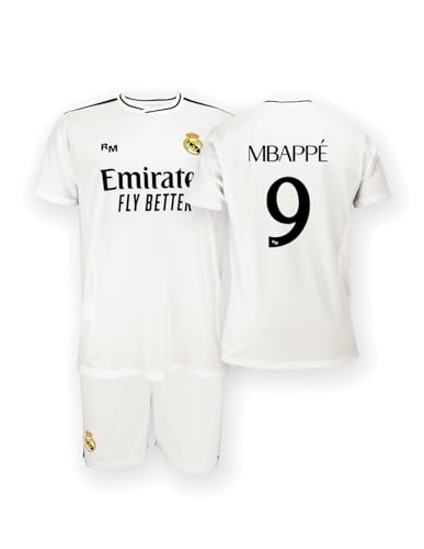 Real Madrid Home Kit Trikot und Shorts Saison 24/25, Mbappé, 6 Years, Replik Shirt Mit Offizieller Lizenz