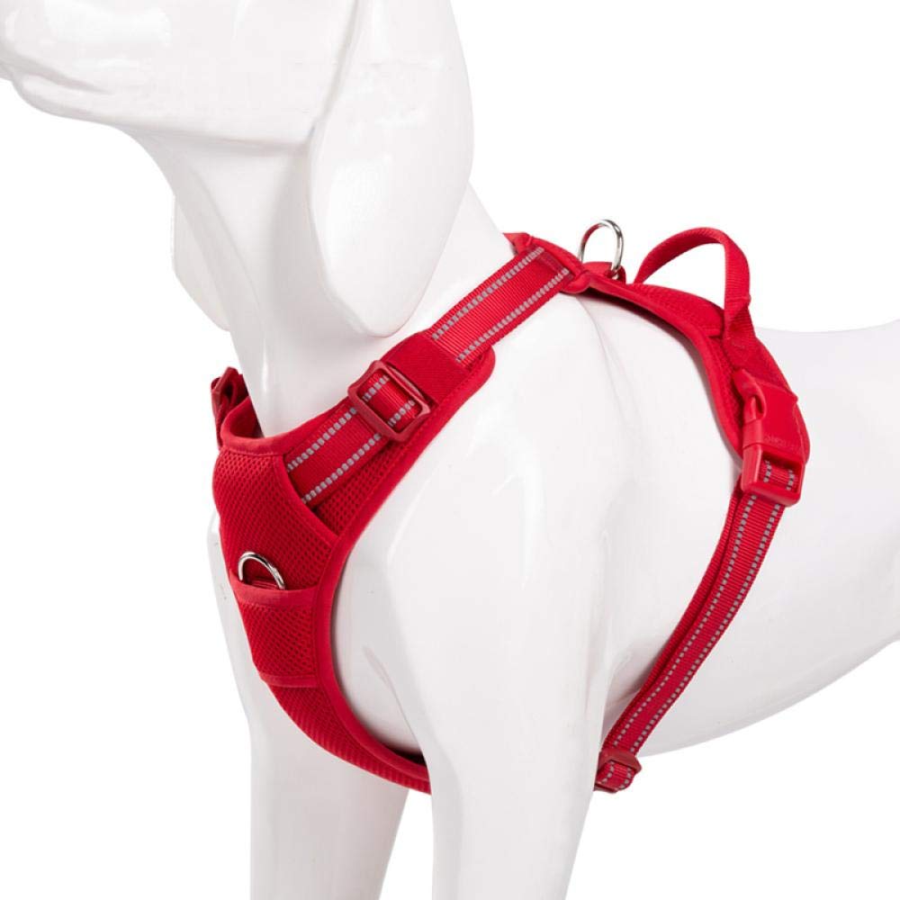 NX Pet Hundegeschirr, atmungsaktives Netzpolster, Outdoor-Sport, Anti-Ziehweste, verstellbares Geschirr, für mittelgroße und große Hunde, S43-56 cm, Brustrot