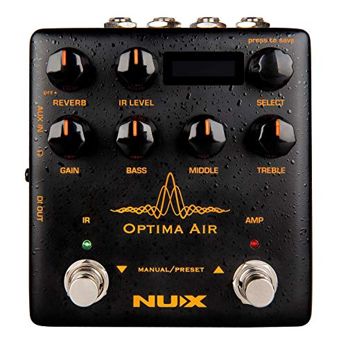 Nux NAI-5 Optima Air, Akustikgitarren-Simulator (mit 2 Schaltern und 1 Vorverstärker, 3 Band-EQ, Gain control, Reverb, IR und AMP Footswitch, Micro B USB Port, 3,5mm In-und Output), Schwarz/Orange