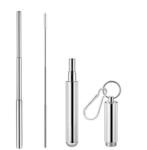 zaizai Reusable Telescopic Straws, Stainless Steel Metal Straws with Travel Box and Cleaning Vacuum and Carabiner, Folding Telescopic Straw for Home, Office