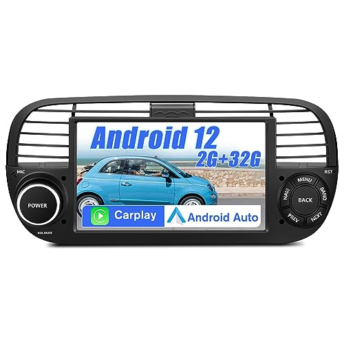 AWESAFE Autoradio für FIAT 500 2007-2015, Android 12 System, 7 Zoll Touchscreen, 2G+32G, Unterstützt GPS Navigation Bluetooth Carplay Android Auto WiFi