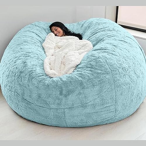 Sitzsack Stuhl Abdeckung (nur Abdeckung, Keine Füllung), Round Soft and Fluffy Faux Fur Bean Bag Lazy Sofa Bed Cover für Gaming-Stühle und Gartenstühle Giant Fur Bean Bag 180 * 90cm/7ft