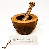 das Olivenholzbrett Mörser und Stößel glatt 16cm