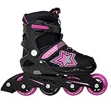 Inliner Skate Soft Kinder Jugend Damen Größenverstellung 5 Größen verstellbar (37-41, Stars pink)